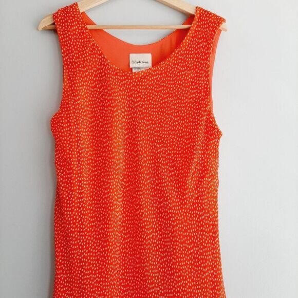 TRADITION Polka-Dot Sleeveless Flowy Midi Dress Orange & White Sz 18 - Picture 2 of 11